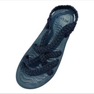 MEGNYA Women's Braided Nylon Cord Strap Black Walking Sandals Size 8